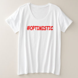 「#OPTIMISTIC」かわいいデザイン。買今 プラスサイズTシャツ