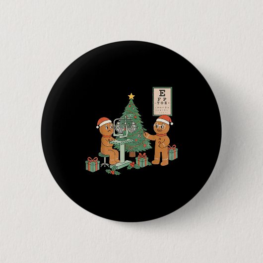 Optometry Gingerbread Christmas Optician Sight Squ 缶バッジ (正面)