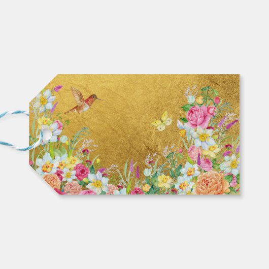 Opulence Gold Floral Hummingbird ギフトタグ (裏面横)