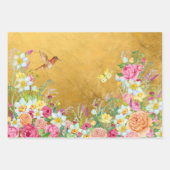 Opulence Gold Floral Hummingbird ラッピングペーパーシート (正面2)