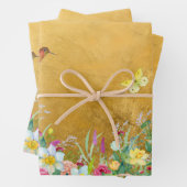 Opulence Gold Floral Hummingbird ラッピングペーパーシート (インサイチュ)