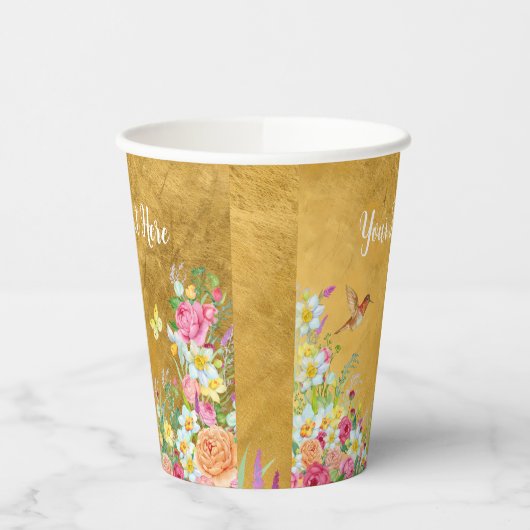 Opulence Gold Floral Hummingbird 紙コップ (左)
