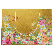 Opulence Gold Floral Hummingbird Gift Bag