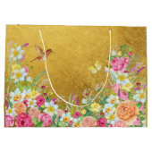 Opulence Gold Floral Hummingbird Gift Bag ラージペーパーバッグ (裏面)