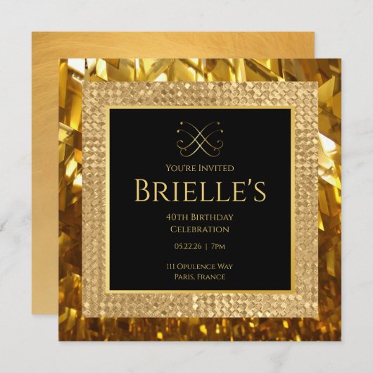 Opulence Minivites Gold Birthday Invitation  (正面/裏面)