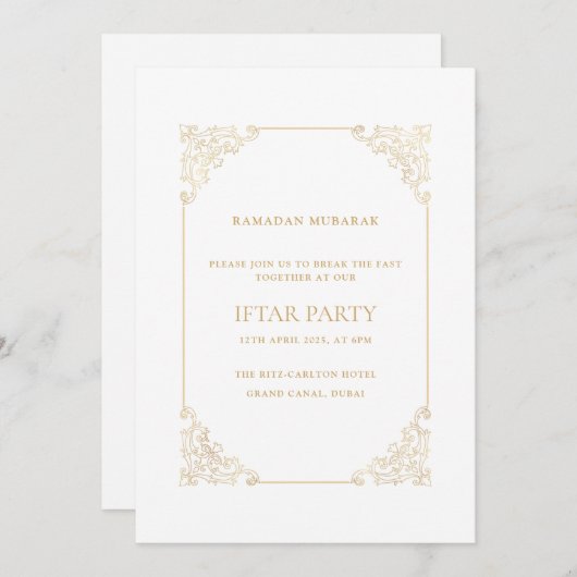 Opulent Baroque Frame Gold Script Iftar Party 招待状 (正面/裏面)