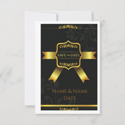 Opulent Black Damask Wedding Save the Date セーブザデート (正面)