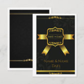Opulent Black Damask Wedding Save the Date セーブザデート (正面/裏面)