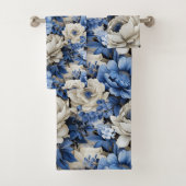 Opulent Blue and Ivory Flowers Bath Towel バスタオルセット (インサイチュ)