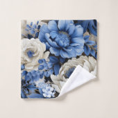 Opulent Blue and Ivory Flowers Bath Towel バスタオルセット (ウォッシュタオル)