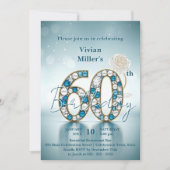 Opulent Blue and Pearl Jewels 60th Birthday Party 招待状 (正面)