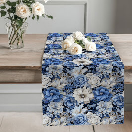 Opulent blue ivory floral elegant dining decor ロングテーブルランナー