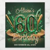 Opulent Chic Emerald Green and Gold 60th Birthday ワインラベル (シングルラベル)