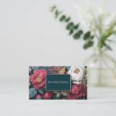 Opulent Dark Botanical Crimson White Peony Vintage 名刺 (スタンド正面)