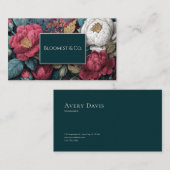 Opulent Dark Botanical Crimson White Peony Vintage 名刺 (正面/裏面)