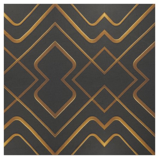 Opulent Deco Grid Full Liquid Gold Black Monochrom ファブリック (見本)