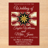 Opulent Deep Crimson Starburst Design | High-End M アクリル招待状 (正面)