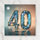 Opulent Glamorous Teal Gold Crystal 40th Birthday フェイバータグ (正面)