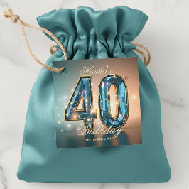 Opulent Glamorous Teal Gold Crystal 40th Birthday フェイバータグ