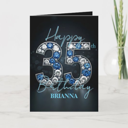 Opulent Glittering Sapphire Diamond 35th Birthday カード (正面)
