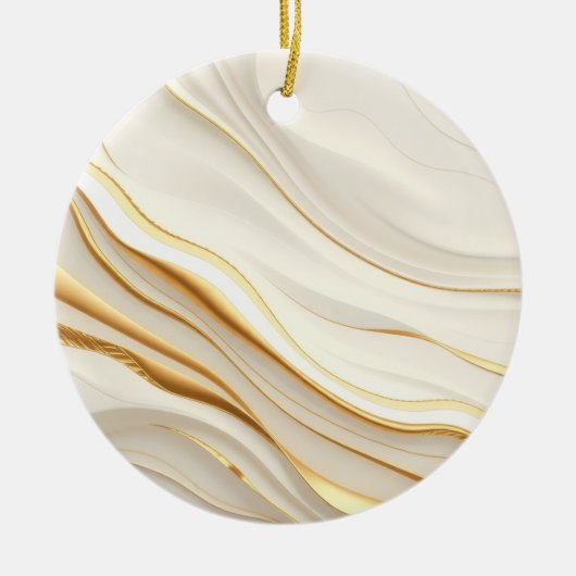 "Opulent Gold and Cream Marble Swirls" セラミックオーナメント (正面)