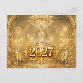 Opulent Gold Ballroom Happy New Year 2027 シーズンポストカード