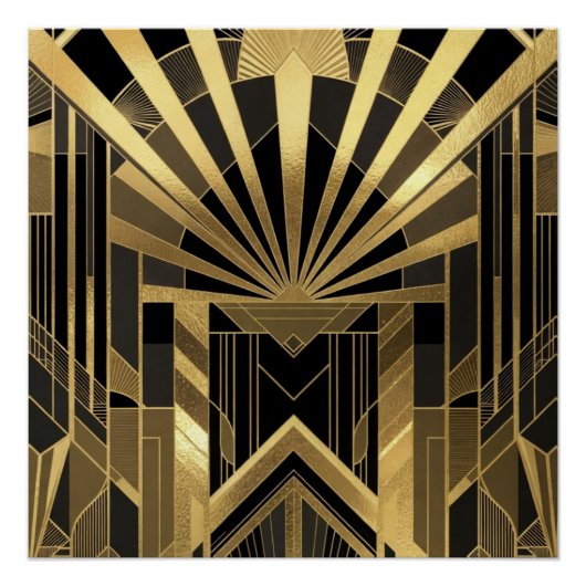 Opulent Gold & Black Sunburst Architecturural ポスター (正面)