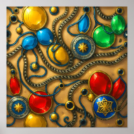 Opulent Gold & Jewel Seamless Wall Art Decor ポスター