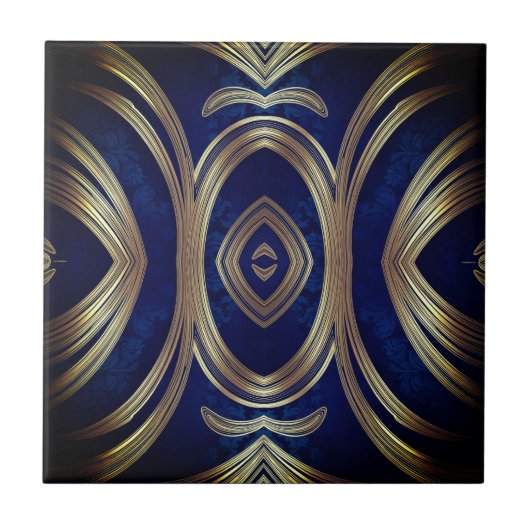 Opulent Gold Symmetry on Deep Blue タイル (正面)