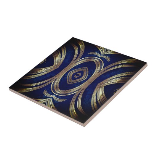 Opulent Gold Symmetry on Deep Blue タイル (側面)