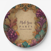 Opulent Grape Leaf Mardi Gras Masquerade ペーパープレート (正面)