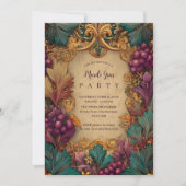 Opulent Grape Leaf Mardi Gras Masquerade 招待状 (正面)