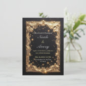 Opulent Matte Black & Gold Foil Wedding Card Desig 招待状 (スタンド正面)