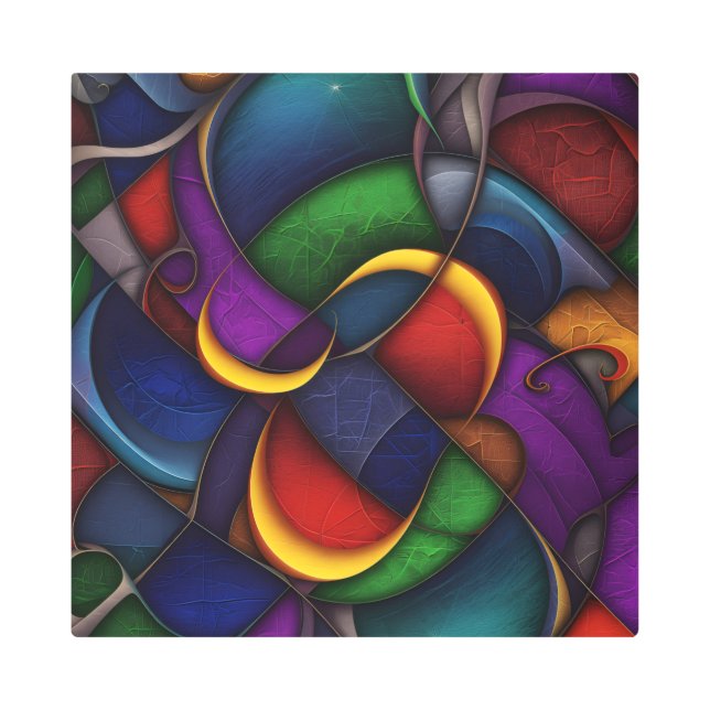 Opulent Mosaic Waves — Vibrant Abstract Metal Wall メタルプリント (正面)