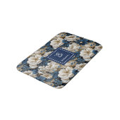 Opulent Navy Blue Flowers Custom Name Bath Mat バスマット (アングル)