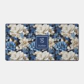 Opulent Navy Blue Flowers Custom Name Desk Mat デスクマット (正面)