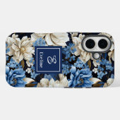 Opulent Navy Blue Flowers iPhone Case Elegant   Case-Mate iPhoneケース (裏面 (横))