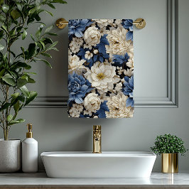 Opulent Navy Blue Ivory Gold Floral Towel バスタオルセット