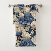 Opulent Navy Blue Ivory Gold Floral Towel バスタオルセット (インサイチュ)