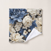 Opulent Navy Blue Ivory Gold Floral Towel バスタオルセット (ウォッシュタオル)