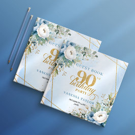 Opulent Pastel Blue Gold 90th Birthday Sign In ゲストブック