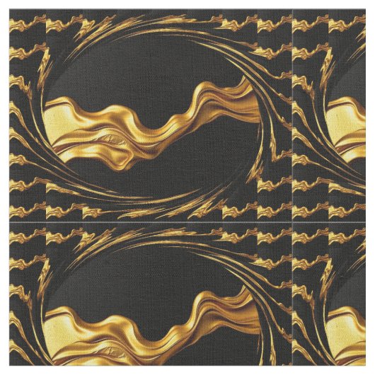 Opulent Swirl Full Gold Black Designer Upholstery ファブリック (クローズアップ)