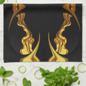 Opulent Swirl Liquid Gold Black Monochro Achempong キッチンタオル (折り畳み)