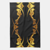 Opulent Swirl Liquid Gold Black Monochro Achempong キッチンタオル (縦)