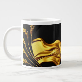 Opulent Swirl Liquid Gold Black Monochrom Designer ジャンボコーヒーマグカップ