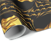Opulent Swirl Liquid Gold Black Monochrome Achempo ラッピングペーパー (ロールコーナー)