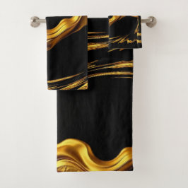 Opulent Swirl Liquid Gold Black Monochrome Christi バスタオルセット