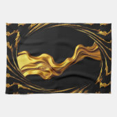 Opulent Swirl Liquid Gold Black Monochrome Design キッチンタオル (横)