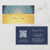 ORコード |金ゴールド青マンダラパターン 名刺 (正面/裏面)