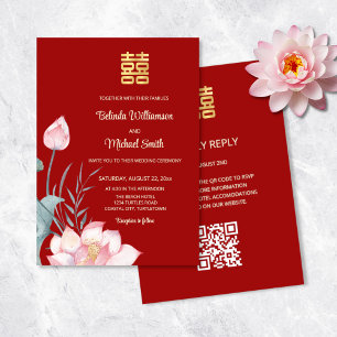 ORコード Lotus Flower中国の結婚式招待状 招待状